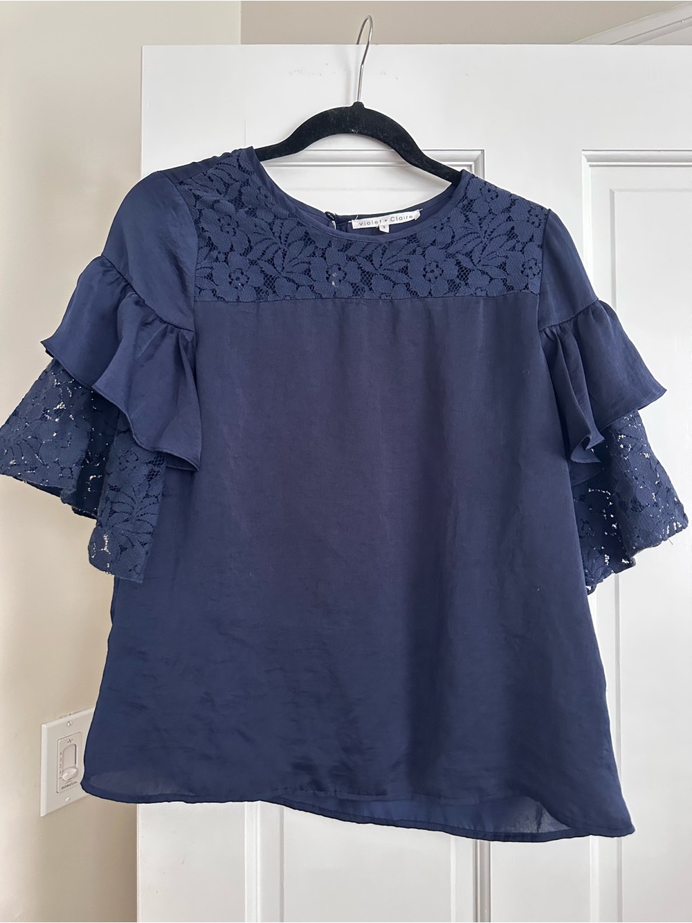 S navy ruffle top